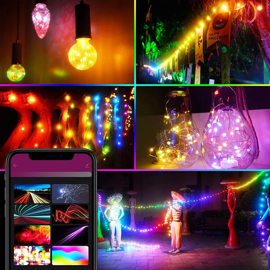 Holiday Decoration Wifi Smart Christmas Lights 10m 66LEDs Fairy String Light RGBIC Dream Color Chasing App Remote Music Control