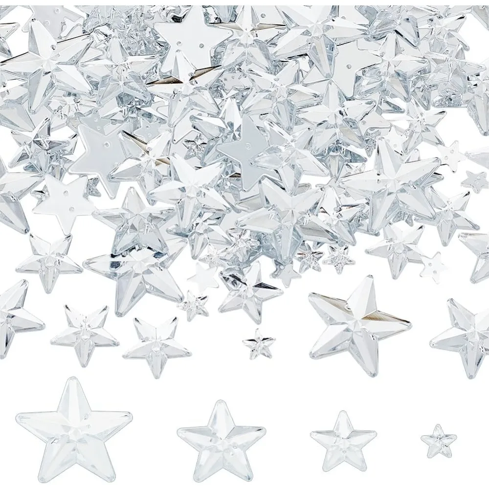 

300Pcs Star Shape Sew on Rhinestone 8/16/20/25mm Clear Acrylic Rhinestones with 2 Holes Faceted Acrylic Rhinestones making kit