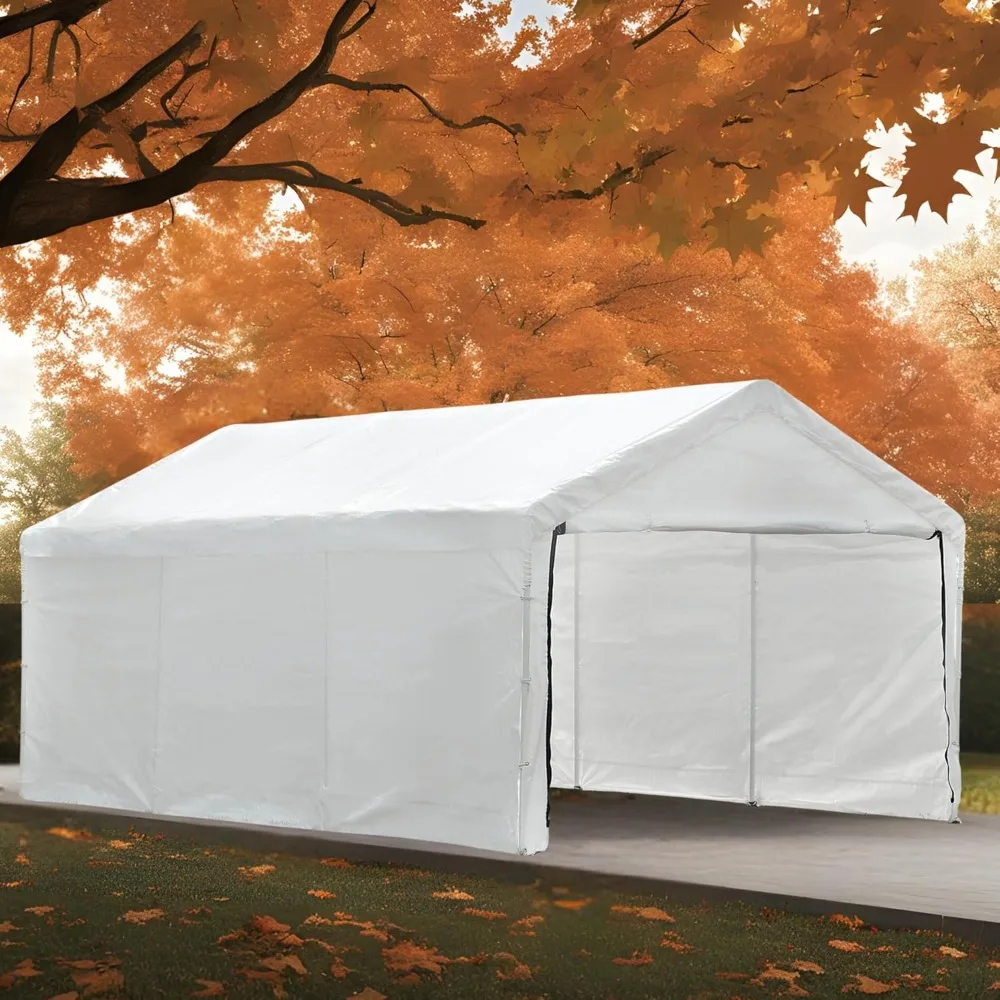 Carport, Heavy Duty Carport with Roll-Up Door & Removable Sidewalls, Portable Garage for Car, Truck, Boat, All-Season Car Canopy