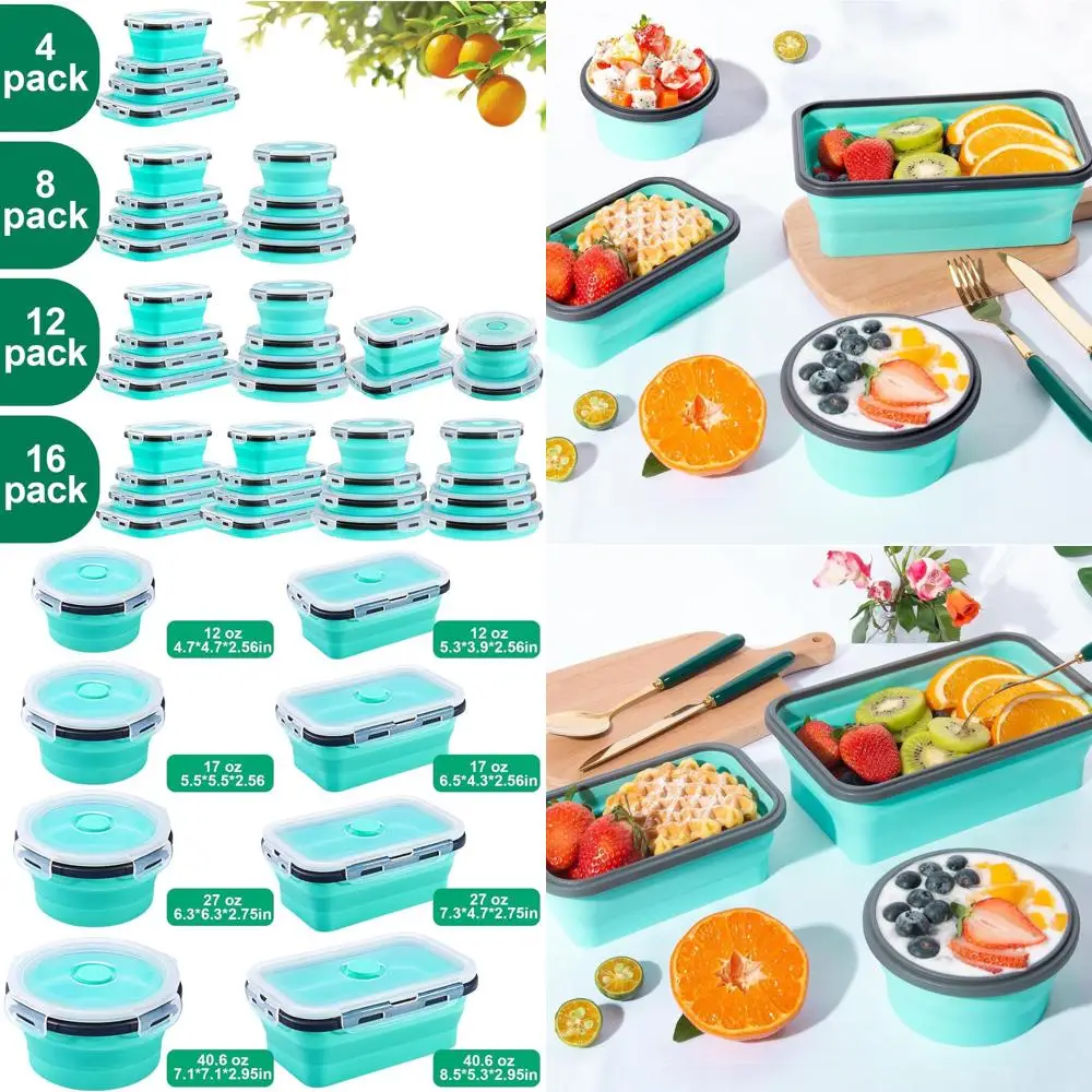 

Collapsible Food Containers Set of 16, Silicone Bowls with Lids, Ideal for Camping, RV, and Travel