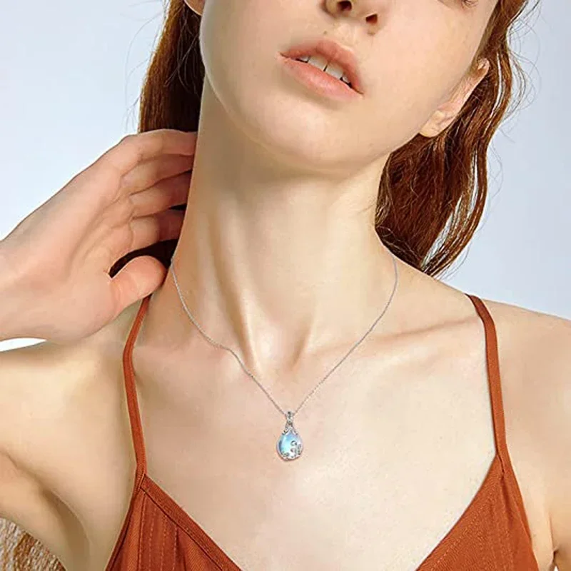 2024  Aesthetic Waterdrop Imitation Opal Pendant Necklace Women Wedding Engagement Bridal Necklace Floral New Trendy Jewelry