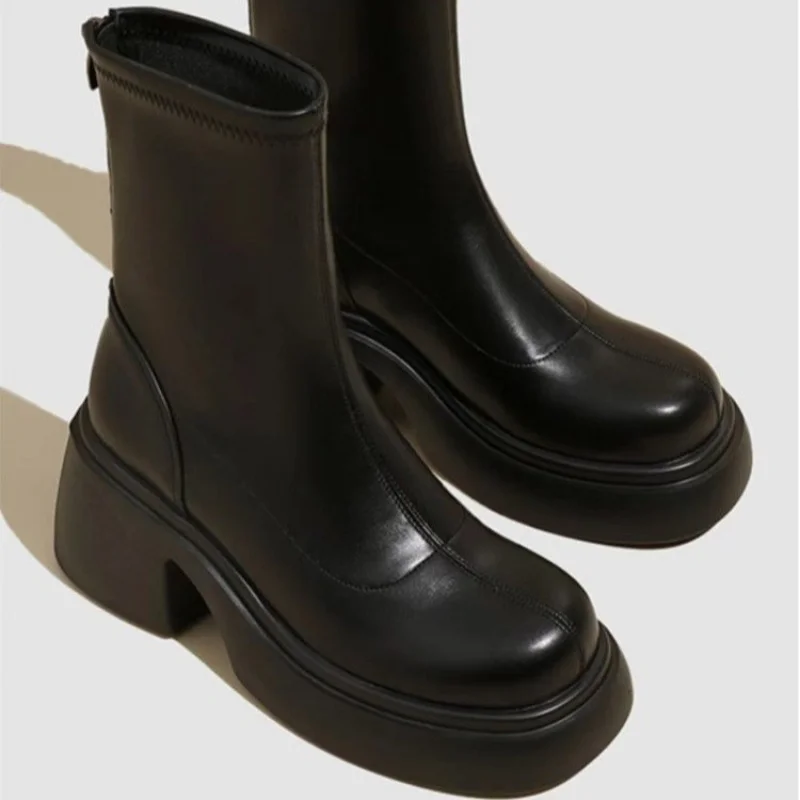 

Women's Thick-Soled High-Heel Boots Chunky Heel Short Boots Spring and Autumn Single Boots Korean Style Ankle Boots
