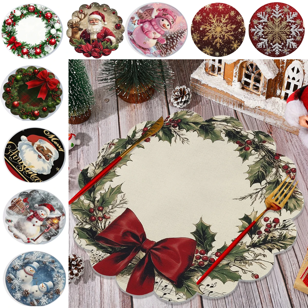 

2026 Anti-slip Round Placemat Diatom Mud Anti-scalding Insulation Table Mat Easy To Care Placemat Christmas Home Decoration 4PCS