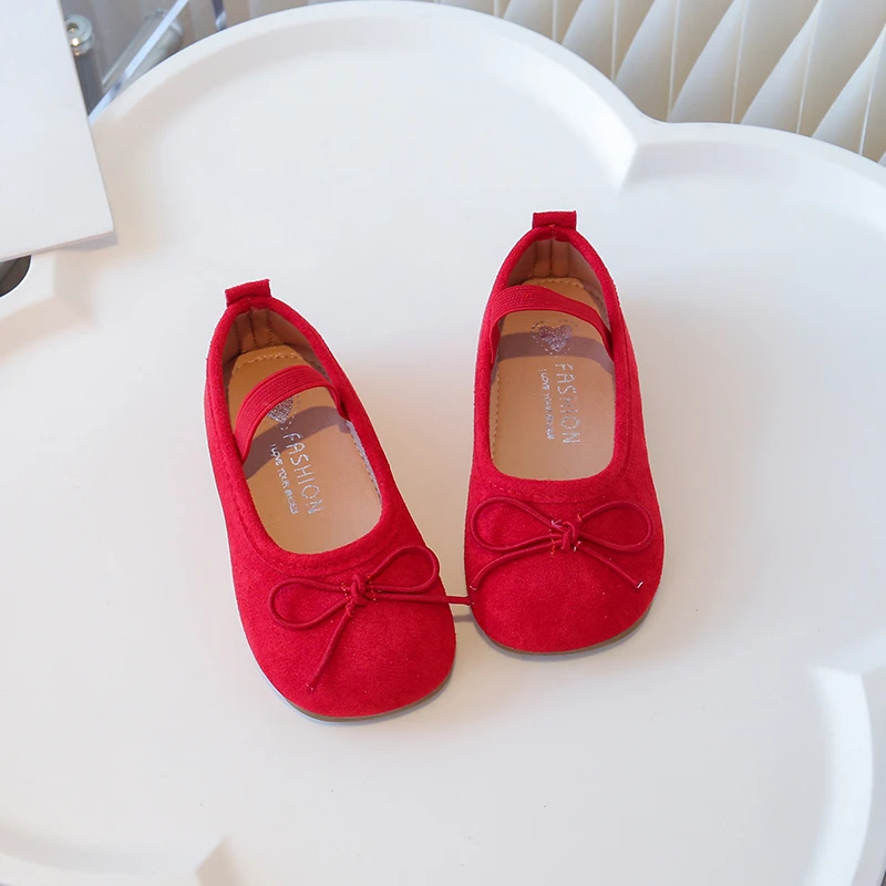 Prinzessinnenschuhe für kleine Mädchen, Bonbonfarben, Schleife, elastisches Band, flacher Kinderschuh aus Wildleder, süßer Slip-On, bequemer Herbst-Kinderschuh, Größe 21–30 – Detail 23