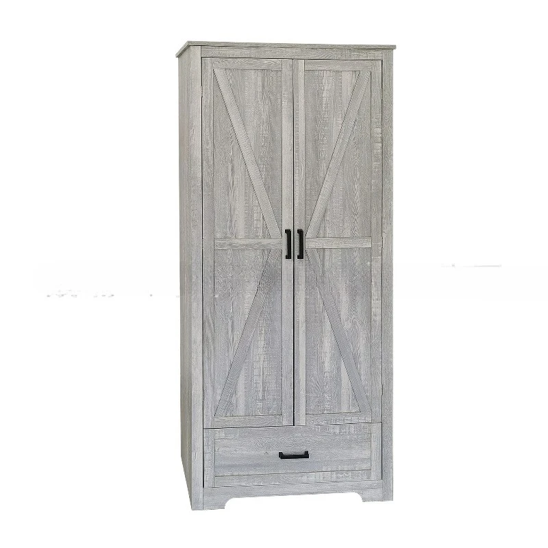 

Small apartment retro color double door double pumping large space wooden wardrobe