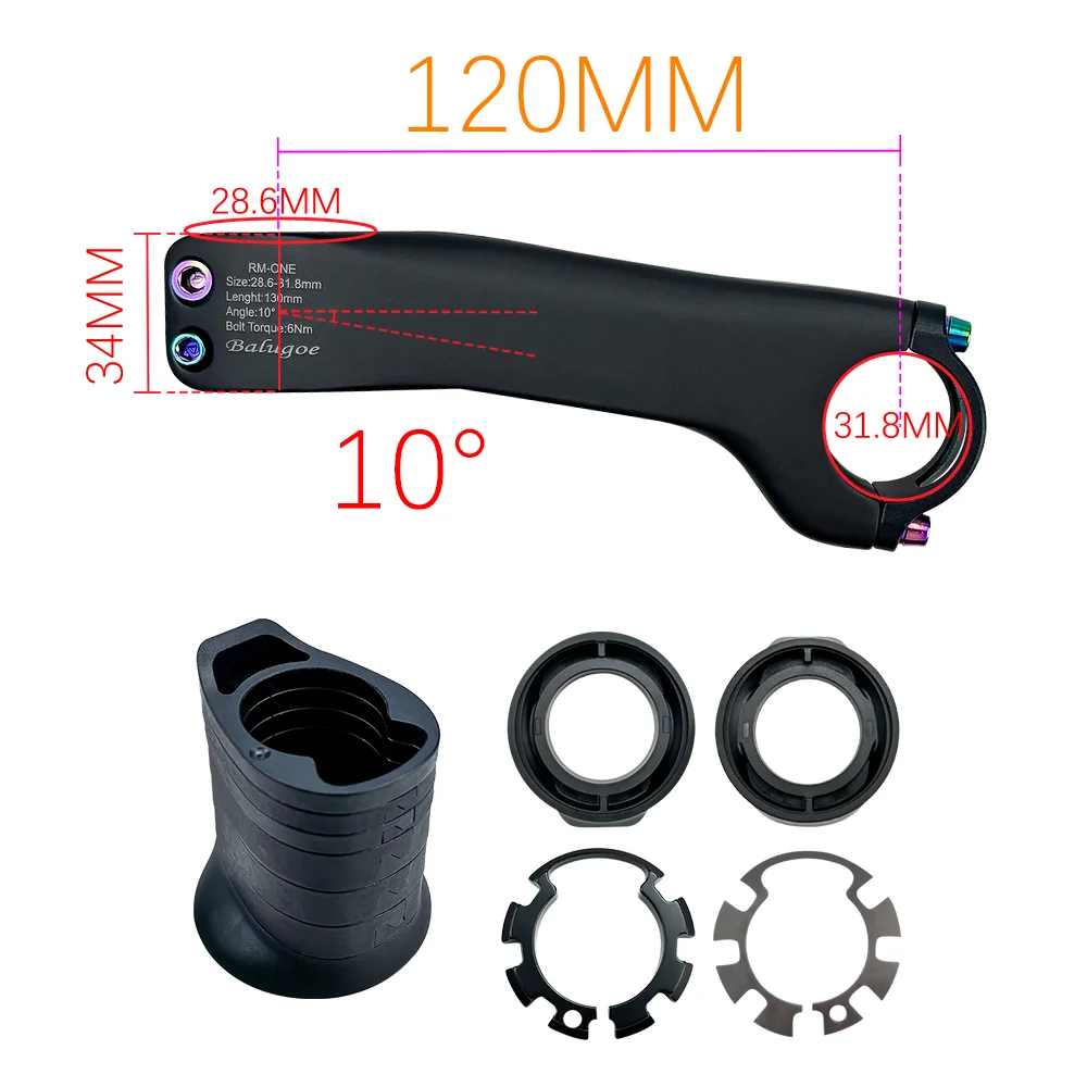 BALUGOE Carbon Fiber Internal Wiring Road Bike Mountain Bike Stem 28.6-31.8MM Riser With Washer -10 º -17 º Riding Accessories image 3
