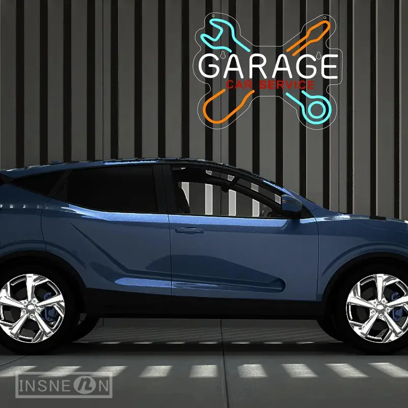 Garage Neon Sign Wrench Shaped LED Neon Light Up Signs per Wall Decor Letter Sign for Man Garage Door Auto Repair Shop Neon LED