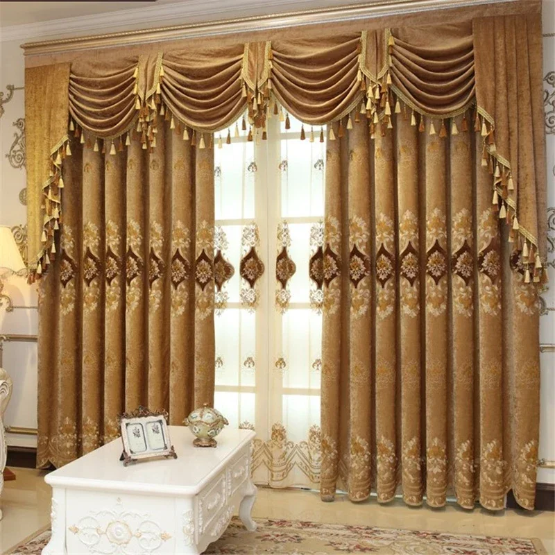 Green brown purple 3-color European luxury embroidery Blackout curtains for Living Room high quality custom curtains for Bedroom