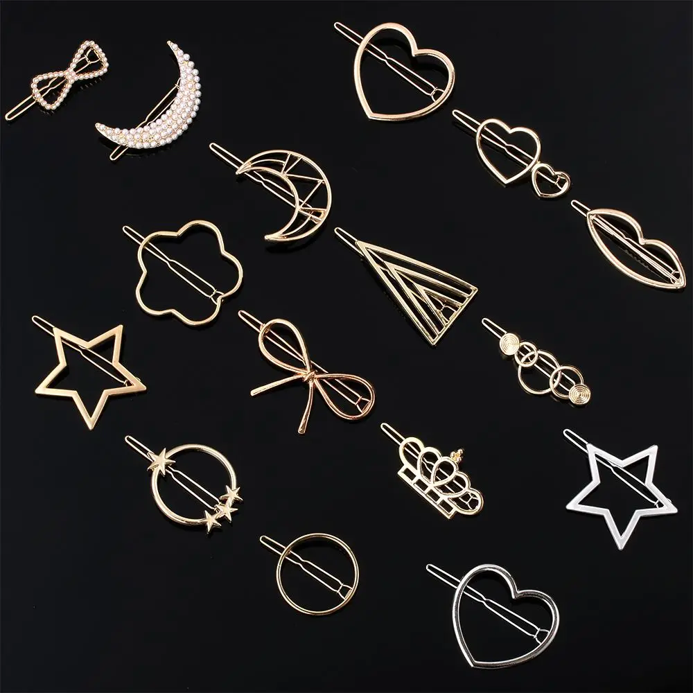 Fashion Metal Hair Clip Women Girls Elegant Design Triangular Star Round Hairpin Barrette Hair Pins Ponytail Hair Accessories