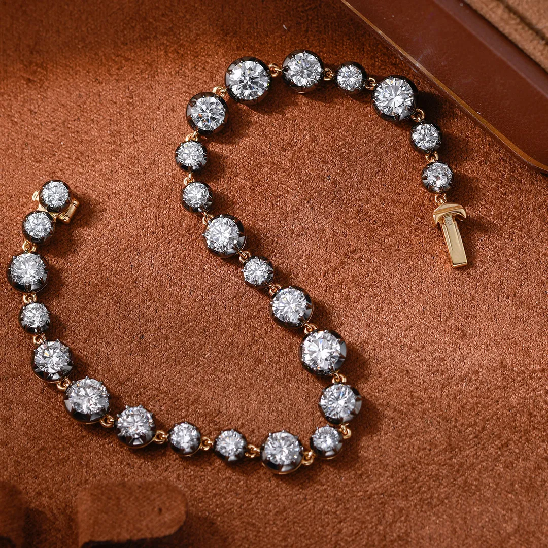 S925 Silver 18K Gold Plated Two-Tone Moissanite Black Gold Gradient Button Bracelet for Women