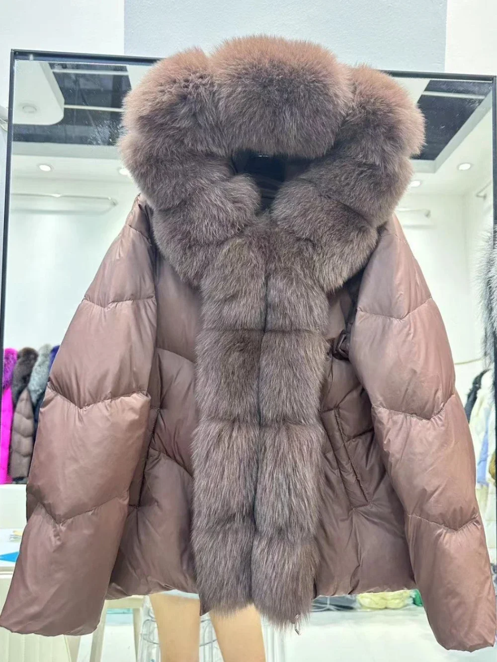 OFTBUY Real Fur Coat New Winter Fashion Real Fox Fur jacket Wnite Duck Down coat Women Office Lady Casual Hooded Warm Female