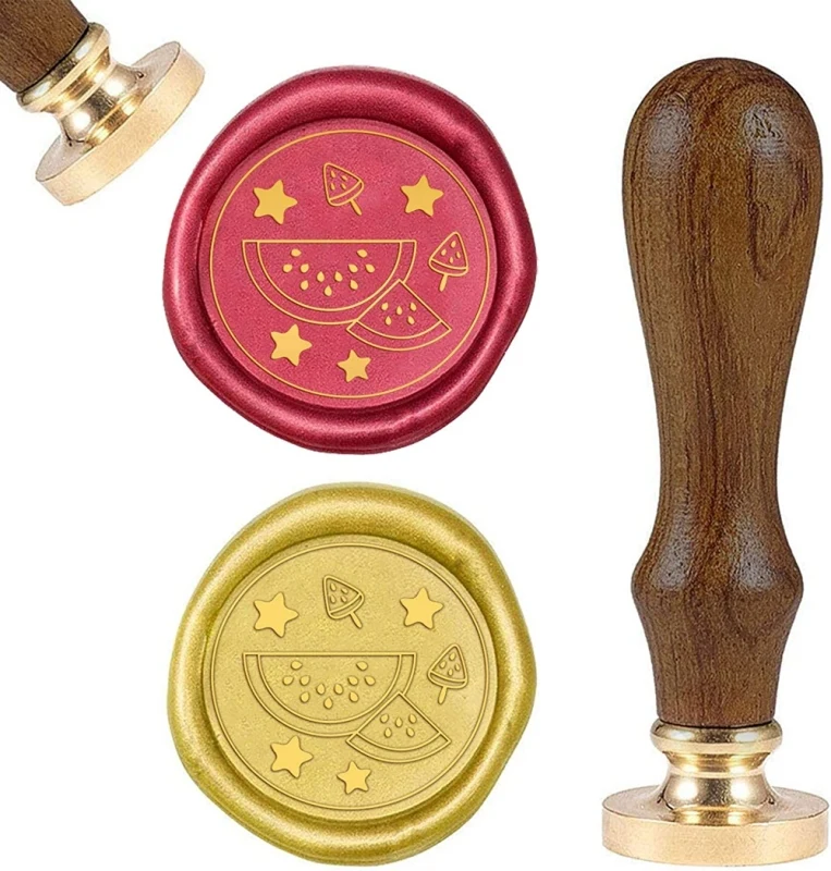 

1PC Wax Seal Stamp Ice Cream 25mm Sealing Wax Stamp Vintage Removable Brass Seal Head with Removable Wooden Handle for Wedding