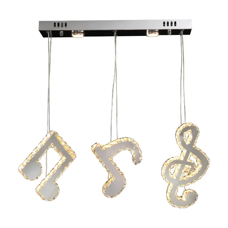 Simple and modern crystal creative music note chandelier, personalized  single-head restaurant light