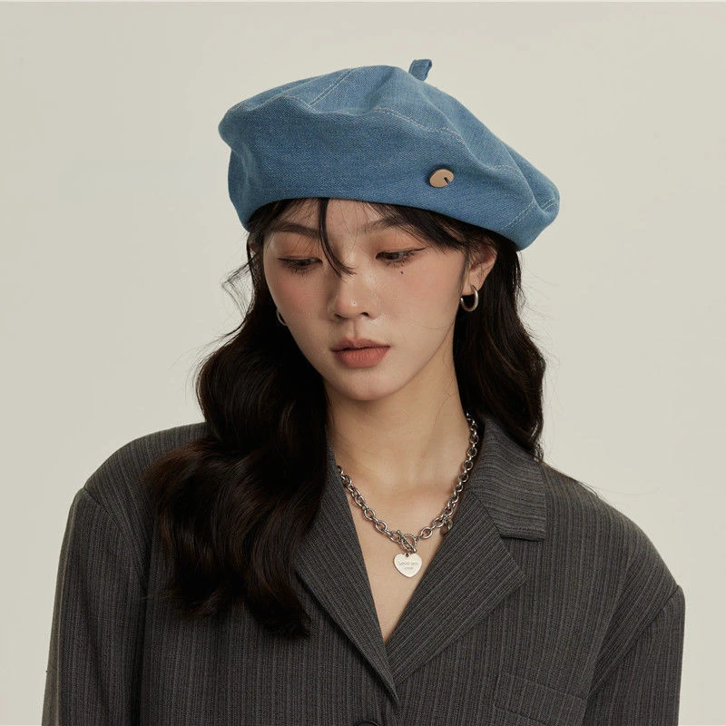 Y2K Women Denim Berets Hats Summer Jeans Beret Painter Hat Outdoor Female Caps Autumn Elegant Lady Girls Octagonal Cap Bonnet