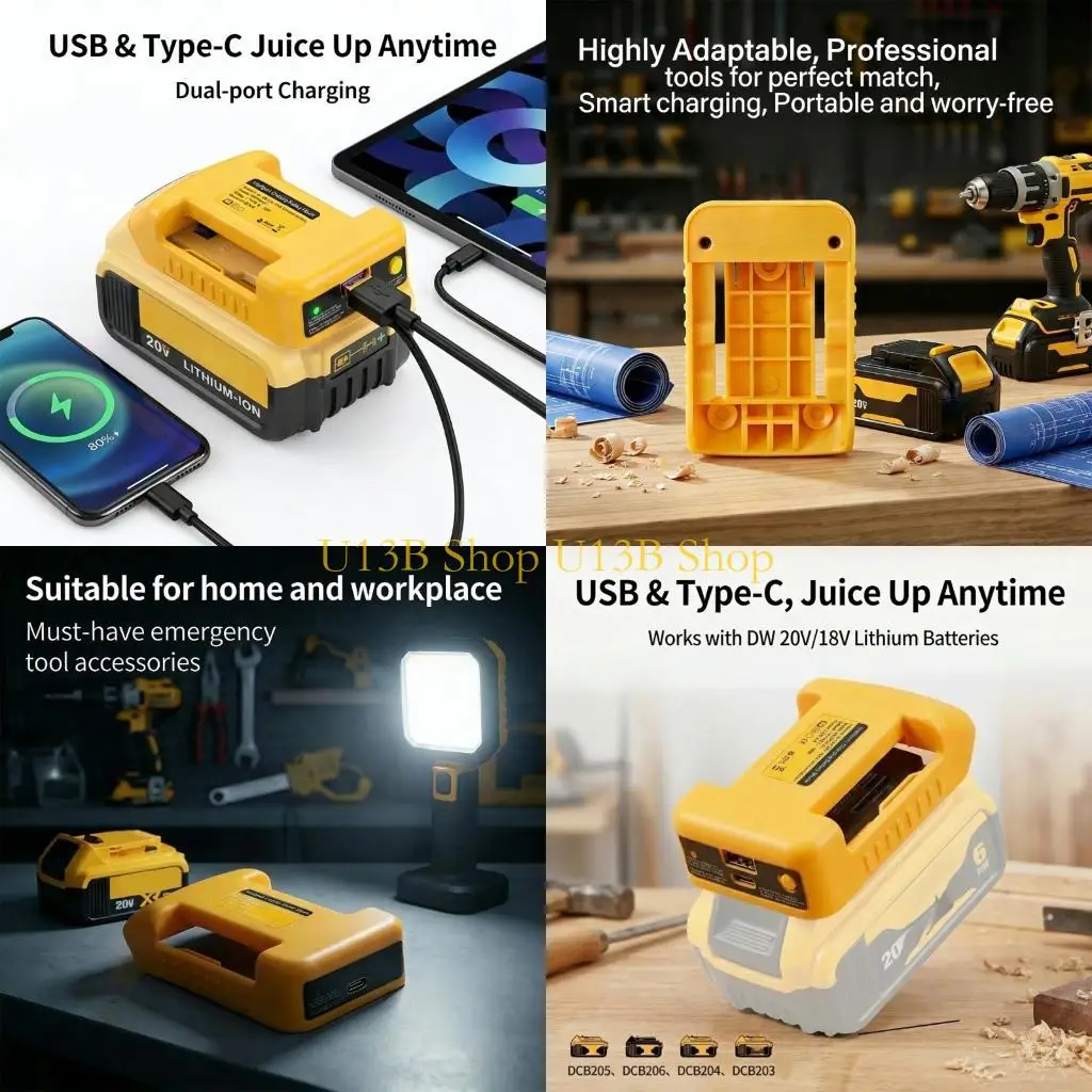 U13B MultiFunctional Battery Chargers With USB &Type C Port Supports USB Fast Charging Technology for DCB203,DCB200,DCB201