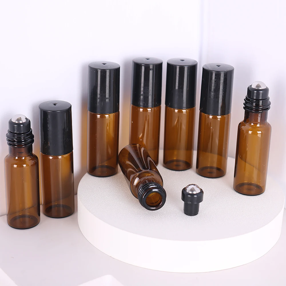 Paquet abordable 8/pièces 5 10ml marron haute qualité rouleau en verre bouteille de parfum huile essentielle acier boule rouleau bouteille rechargeable