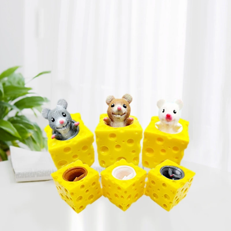 Cheese Mouse Squeeze Toy Anti-stress Relieve Pressure Toy for Marmot Cheese Block Decompression Toy Gifts for Drop shipping