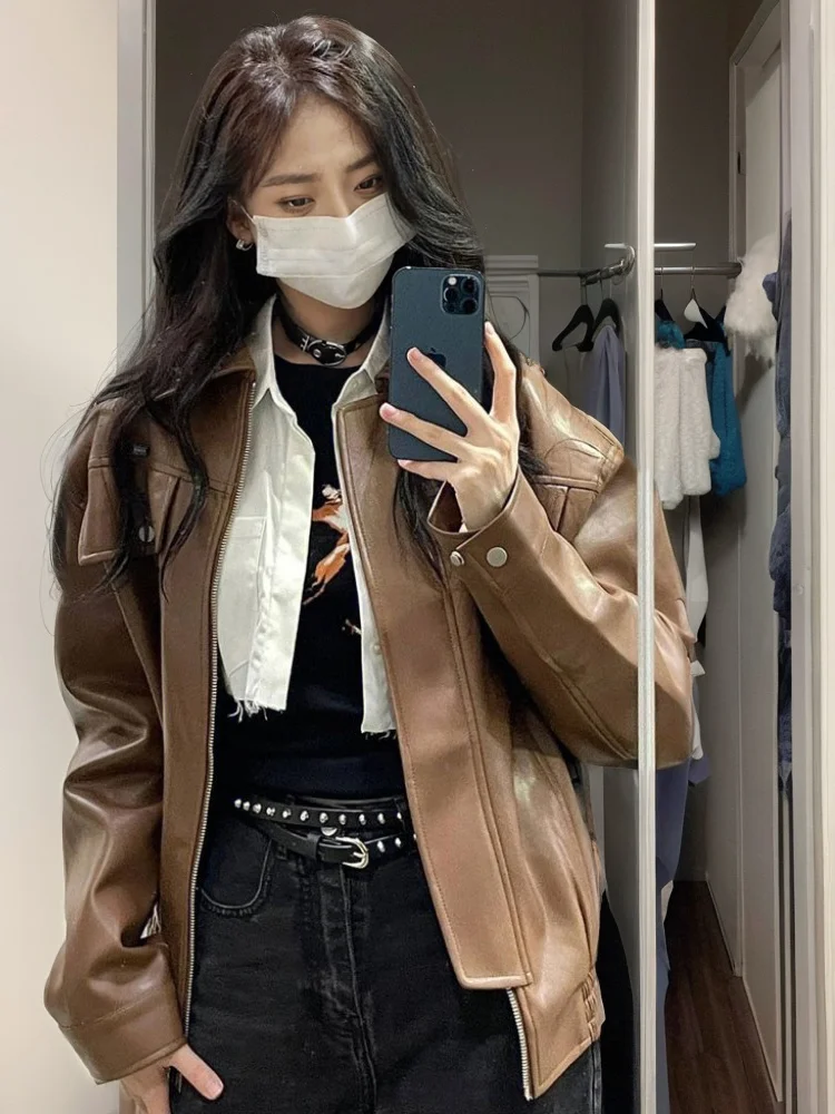 browan-cuir-jaet-femmes-2025-printemps-automne-americain-retro-vintage-design-sens-moto-jaet-ort-vetements-d'exterieur