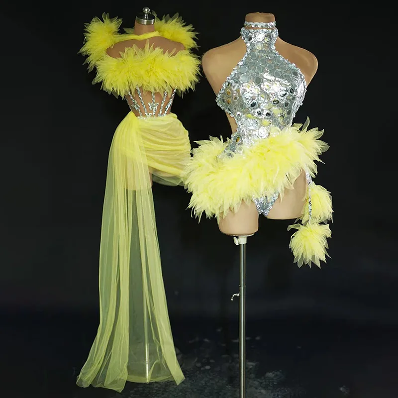 

New Bright Yellow Costume Nightclub Bar Dress Singer Music Festival Banquet Party Dresses