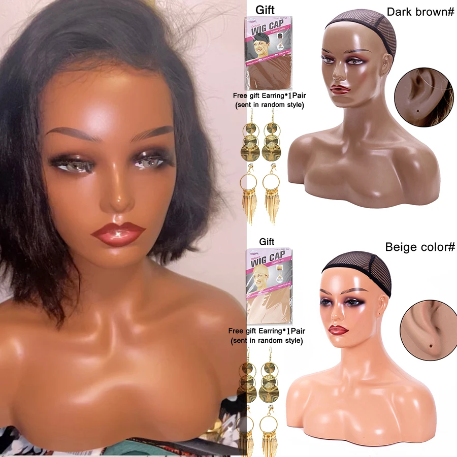 Realistic Female Mannequin Head with Shoulder Manikin Head Bust Wig Head Stand for Wigs Display Making,Styling,Necklace Earrings