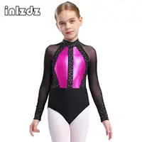 Mono de patinaje artístico para niña, traje de malla bronceada, bloque de Color, Ballet, danza, acrobacias, gimnasia rítmica, leotardo