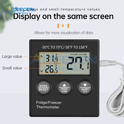 LCD Digital Refrigerator Thermometer Freezer Thermometer Aquarium Water Tank Meter High Low Temperature Alarm With Sensor