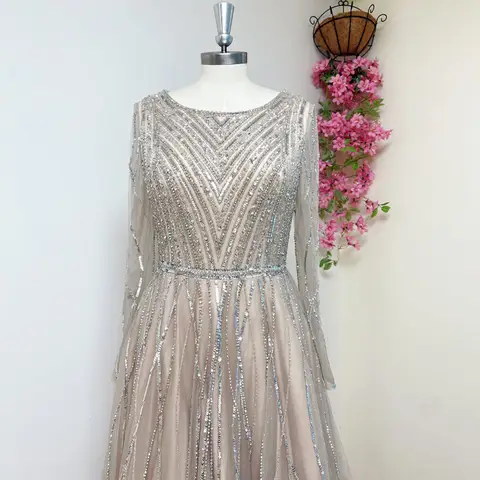 Alinovia Muslimska Pärlor Bröllopsklänning för Kvinnor 2025 O-ringad Långärmad Aine Kristall Formell Balklänningar Anpassad 8 best sales Muslimsk förlovningsklänning - №4