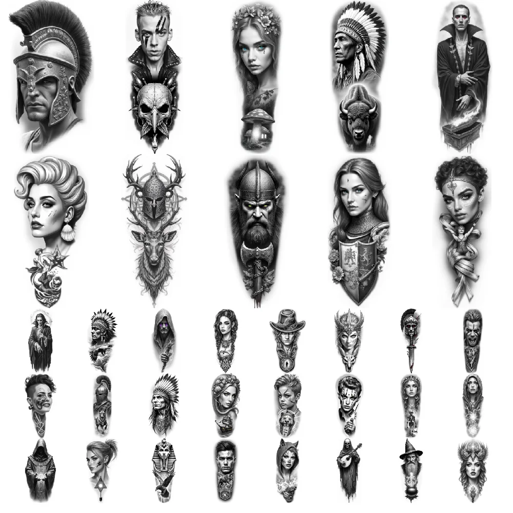 12pcs Temporary Tattoo  Realistic temporary tattoos Warrior Helmet Tattoo Musician Tattoo Wizard Tattoo for Adults men arms