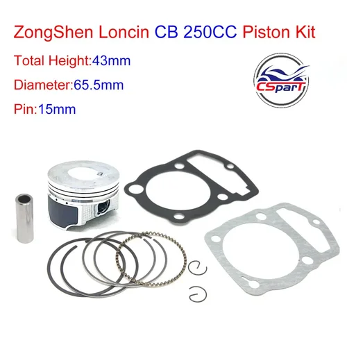 Kit de juntas de anillo de pistón de carreras, Kit de juntas de anillo de pistón, 200CC, 250CC, 165FMM, ZongShen, Loncin, Dirt Pit Bikes, CB250, CB200, 65,5 MM, 15MM