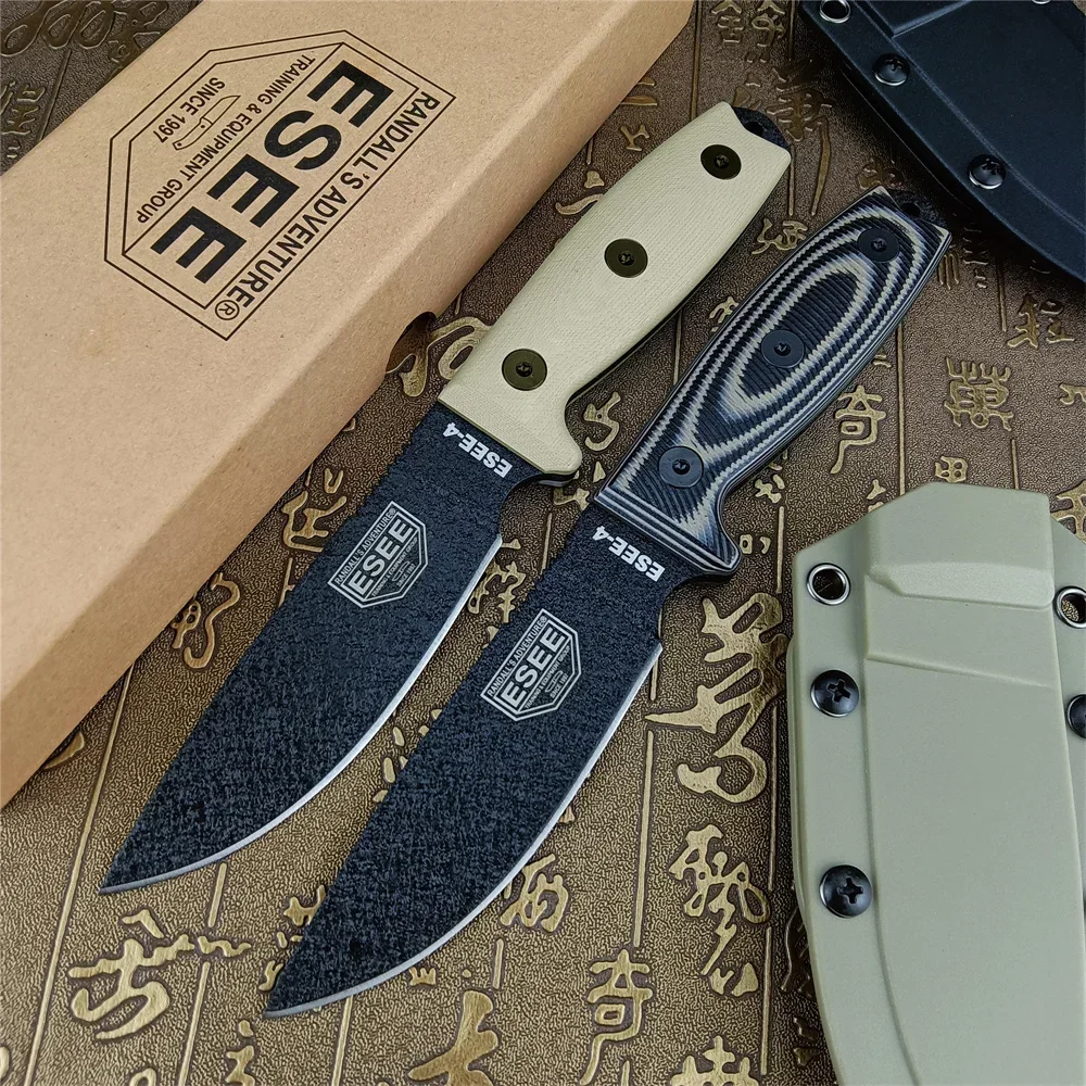 ESEE-4 Straight Fixed Knife S35VN Black Plain Edge, Machined Two-color G10 Handles with Kydex Sheath Tactical Hunting EDC Tool