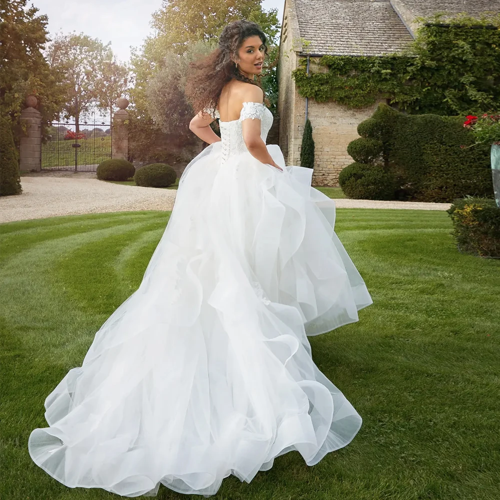 Fashion Sweetheart Neck Wedding Dresses Off Shoulder Sleeves Bridal Growns Applique Lace Up Back Customized Vestidos De Novia