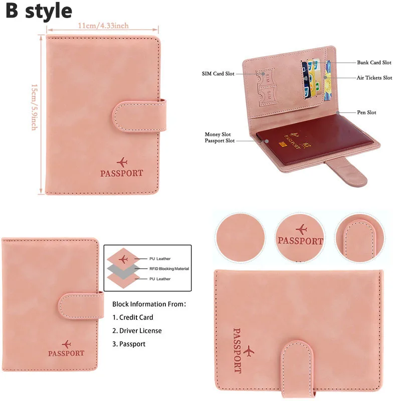 Leather Passport Holder Covers Case Waterproof Travel Credit Card Wallet Cute Passport Book for Women/Men Buckle Passport Cover