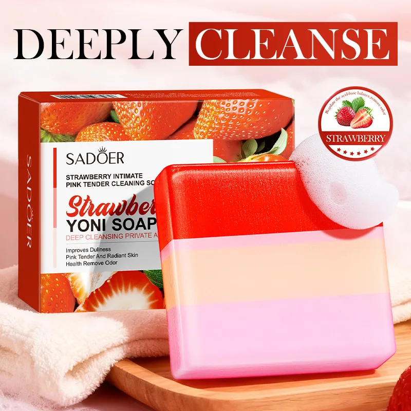 

Soothing pH Balance Yoni Soap 100g – Mild Strawberry Scent, Gentle Daily Cleansing with Foam Net for Sensitive Skin