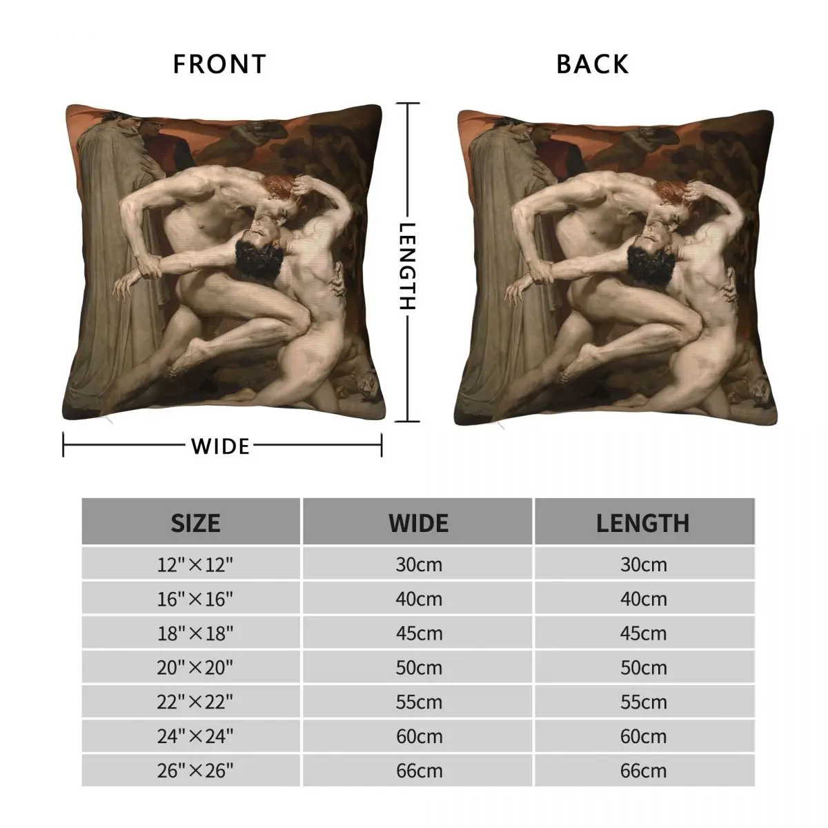 Dante And Virgil William Bouguereau Square Pillowcase Polyester Linen Velvet Pattern Zip Pillow Case Home Cushion Cover 45x45