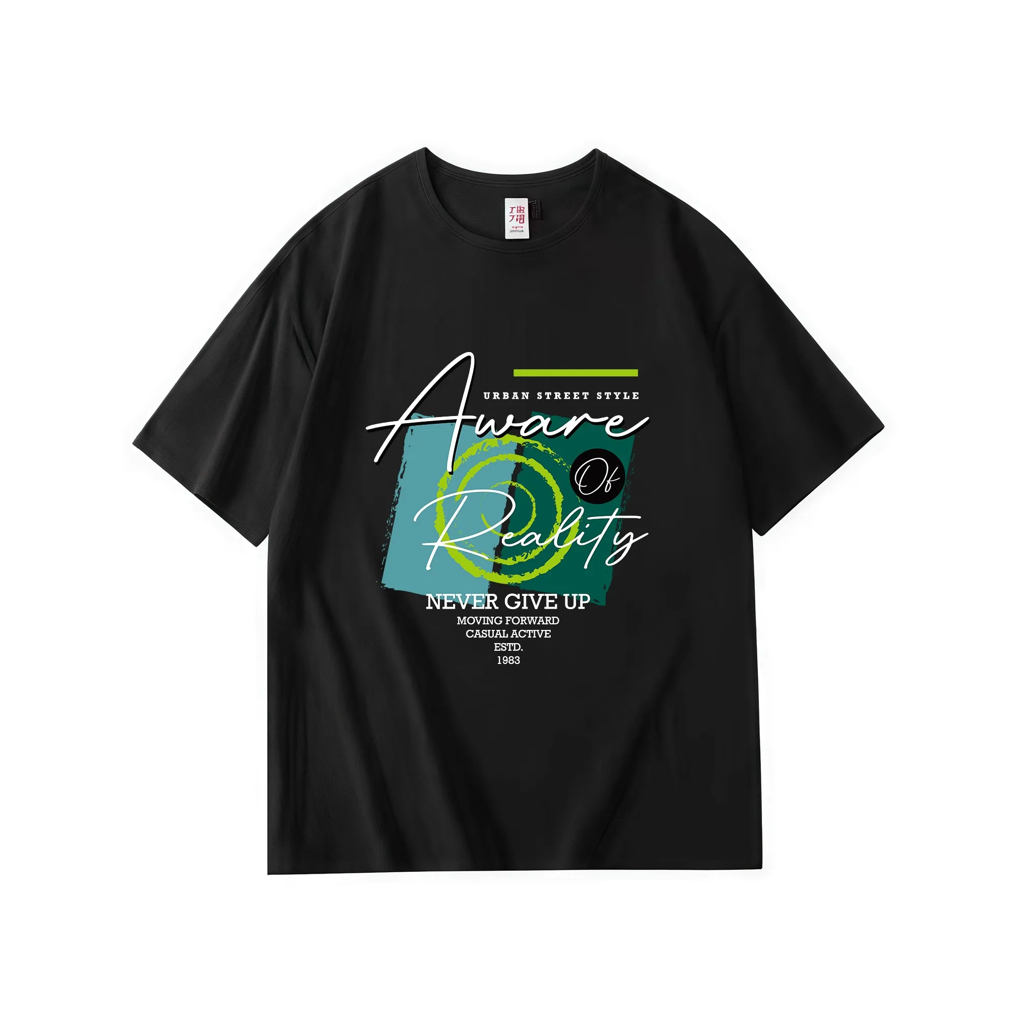 T-shirt pour homme à col rond en pur coton avec impression graphique « Aware & Ready », t-shirts décontractés pour tous les jours pour l'été