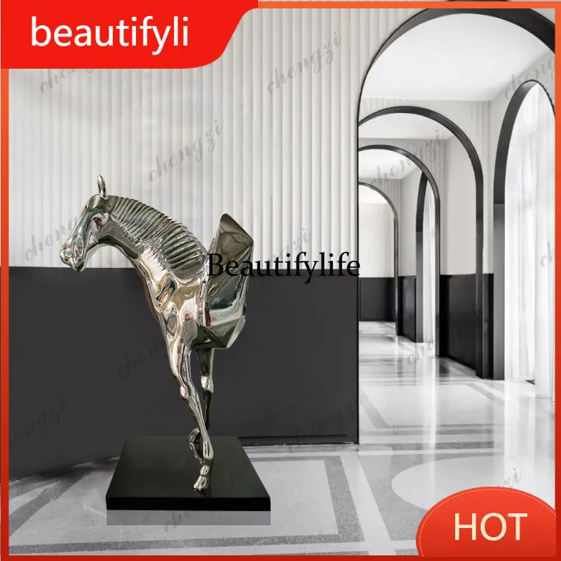 A139 Hotel lobby FRP electroplating horse sculpture crafts villa hall floor-to-ceiling ornament decoration