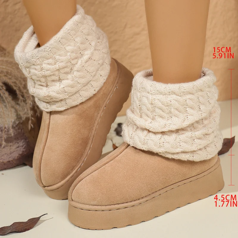 

Fashionable Height-Increasing Versatile Women's Outerwear Winter New Mid-Calf Boots with Heart Patchwork Sock Covers Snow Boots