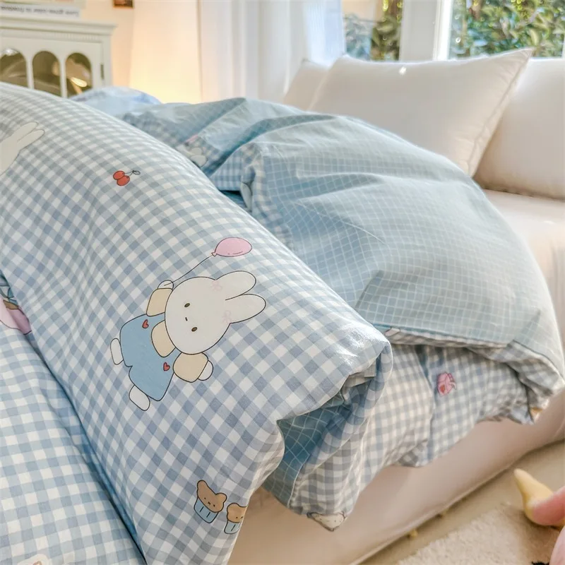 Children Duvet Cover  100% Cotton 220x240cm Adorable Cartoon Rabbit, Korean Style 2026 New Arrival (No fillers)