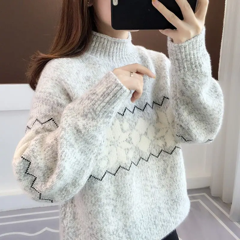 

Lazy Style Contrast All-match Pullovers Top Autumn Winter New Long Sleeve Street Casual Sweaters Fashion Vintage Women Clothing