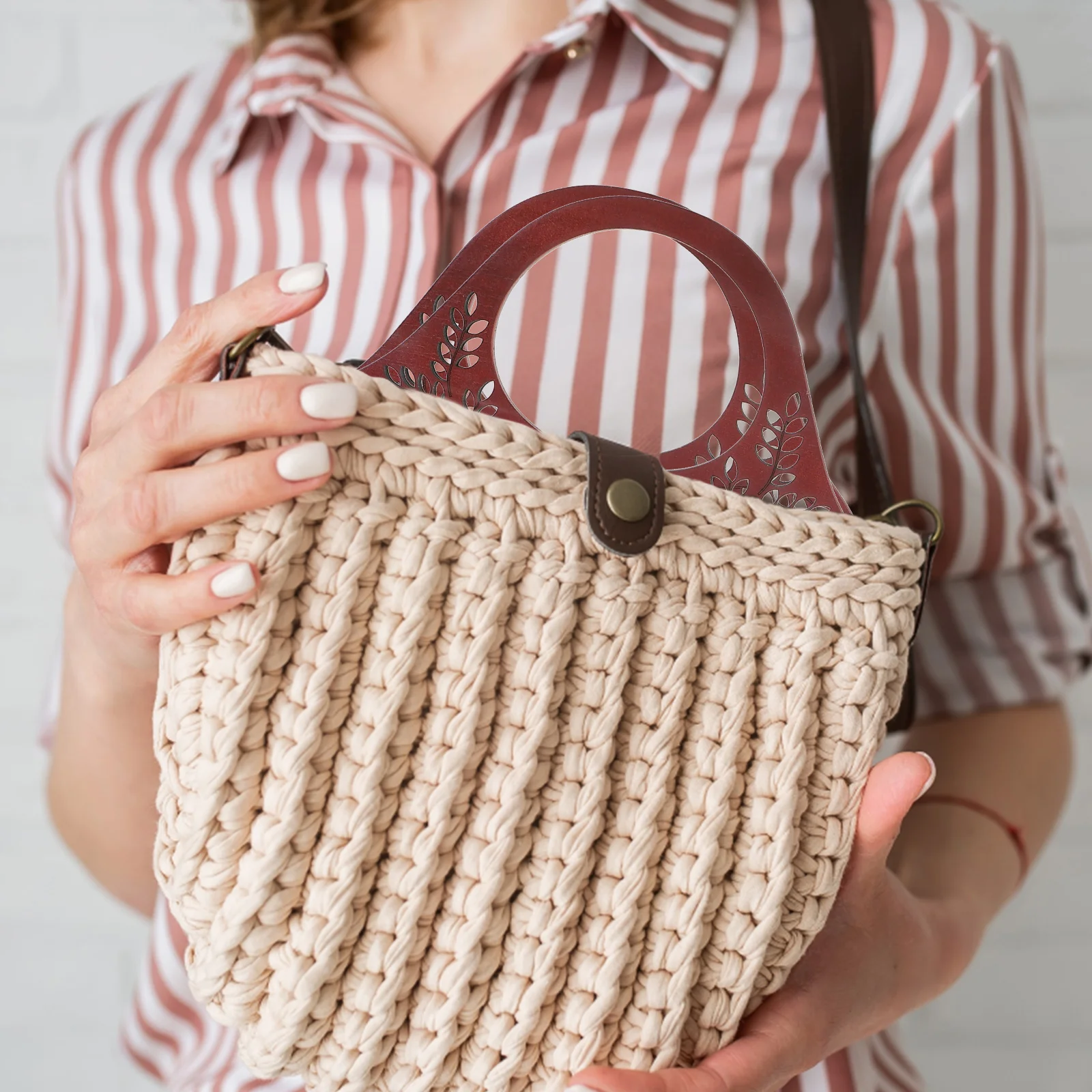 

2 pcs Handbag Handles Coffee Color Durable Quality DIY Bag Replacement Travel Wooden Bag Handle Shopping Accessories