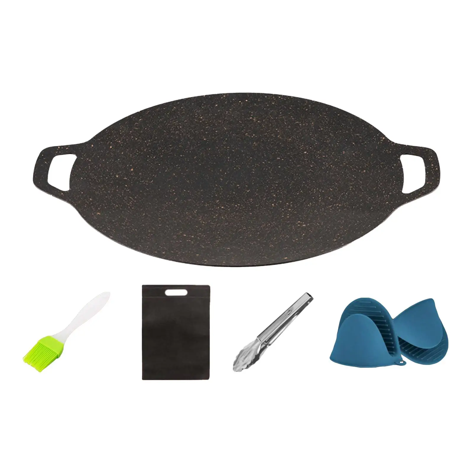 BBQ Grill Pan Iron Nonstick Griddle Plate with Binaural Handle for Outdoor Camping Travel Picnic Portable Grilling Cooking