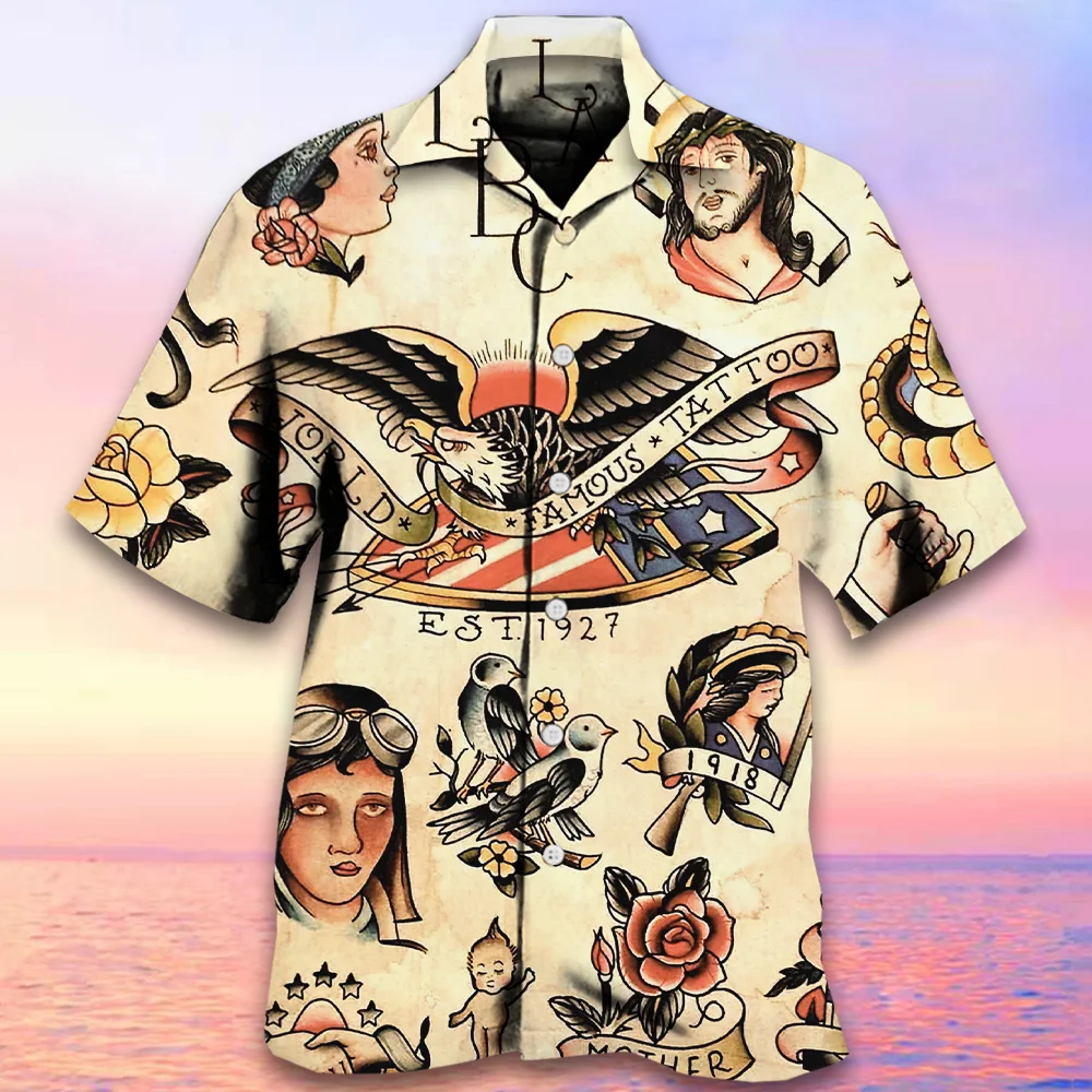 Retro Men\'s Shirt Fashion Skull Shirt For Men Hawaiian Shirts Man Casual Short Sleeve Oversized Shirts Summer New Male Clothing