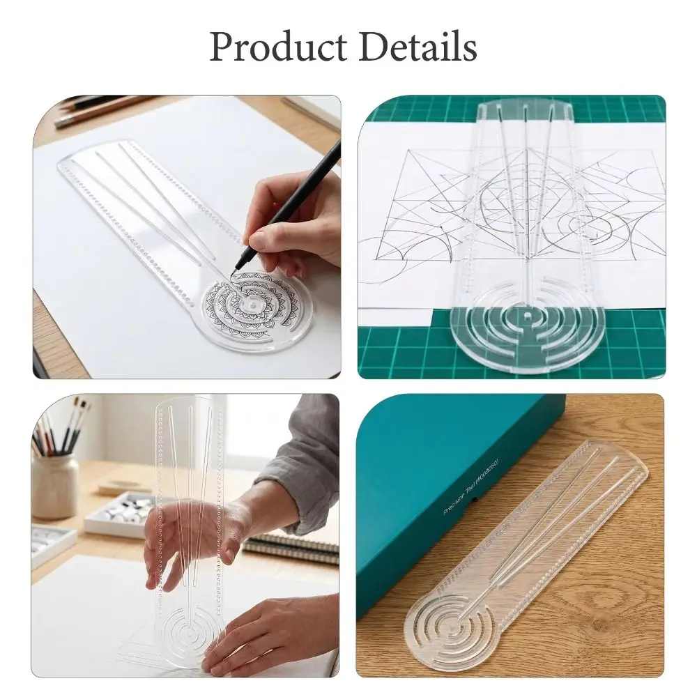 Durable Mandala Drawing Stencil Reusable Transparent Drawing Template 3-in-1 Compass Protractor Ruler Acrylic