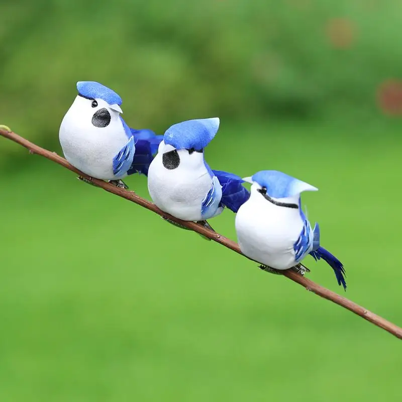 Hot Sale 3Pcs Artificial Foam Feather Birds Models Blue Fake Animal Ornament For DIY Wedding Home Garden Decoration