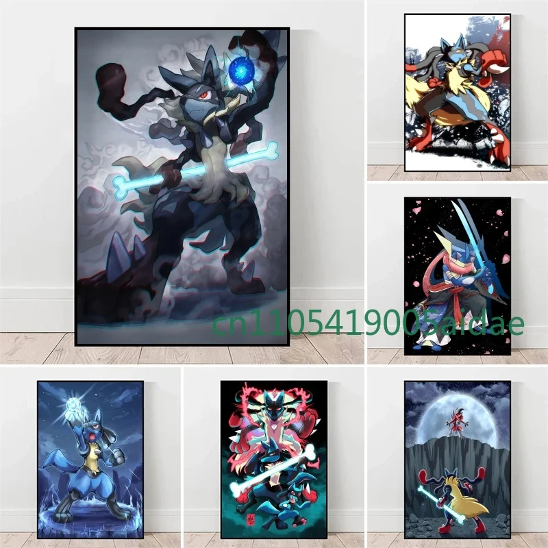 

Anime Pokemon Canvas Painting Handsome Beautiful Lucario and Greninja Poster Print Watercolor Wall Picture Home Decor Kids Gifts