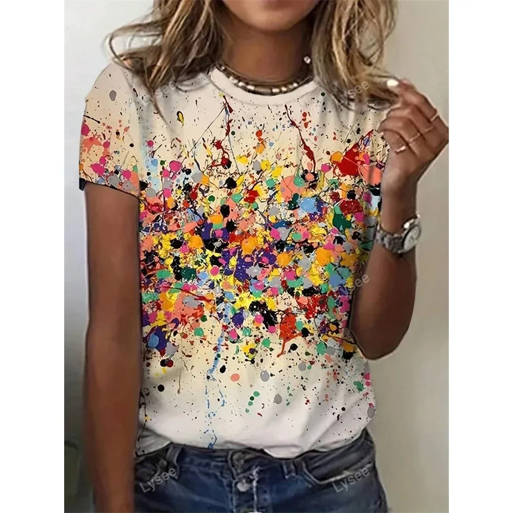 Colorful Leopard Print Women's T-shirt Urban Fashion Women's Leopard Print Short Sleeve Top Summer Everyday Casual O-neck Y2K
