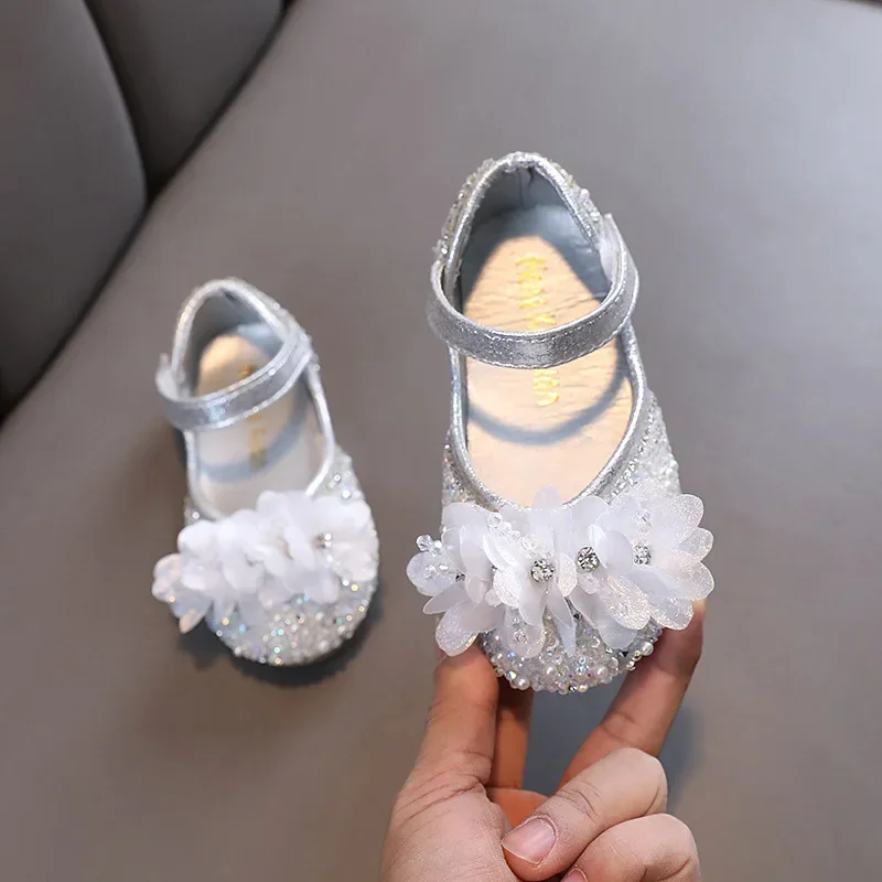 New Girls Princess Leather Shoes Chic Shallow Children's Flats Fashion Sweet Flower Kids Ballet Performance Dress Shoes Non-slip