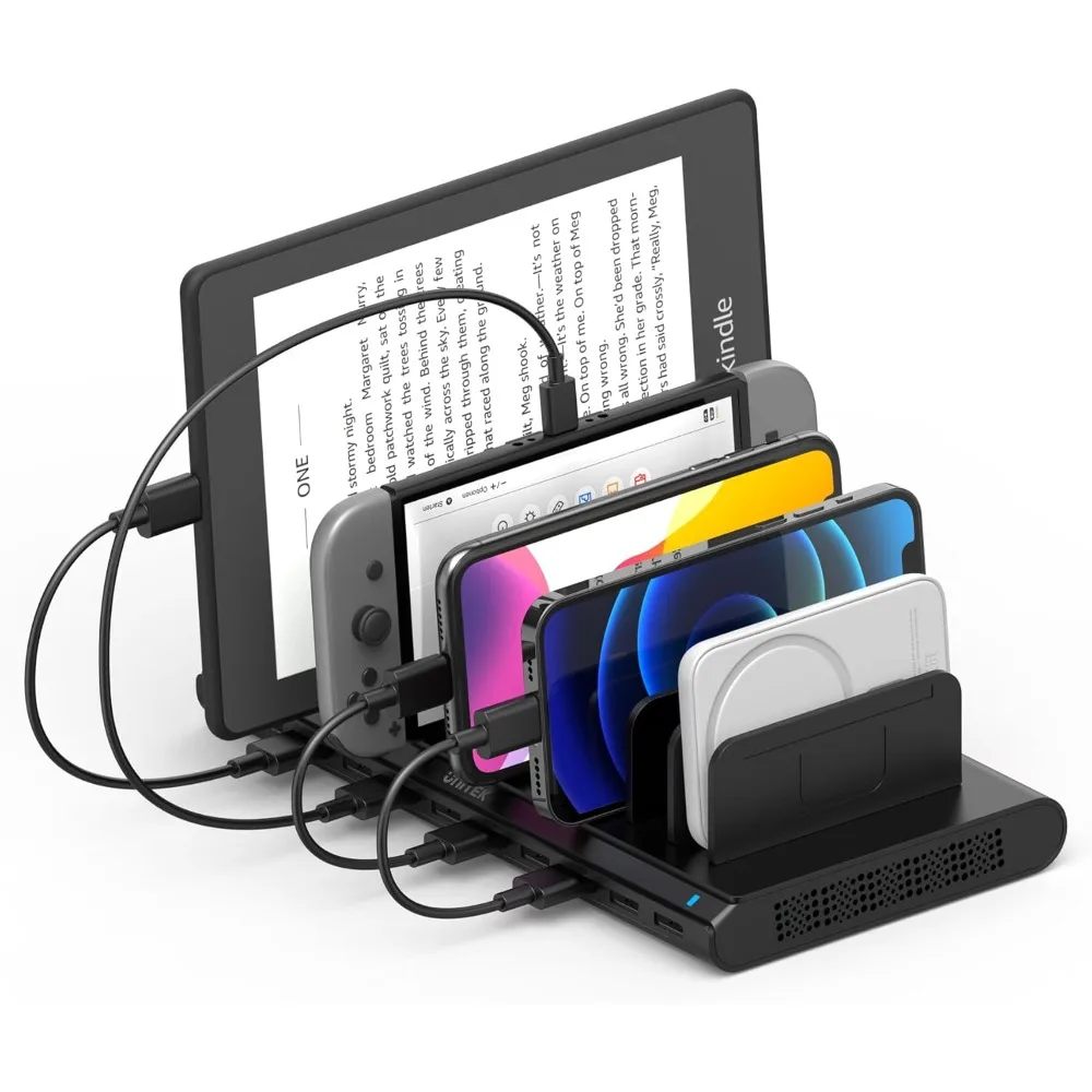 

Charging Station for Multiple Devices - 10 Port USB Charger with SmartIC Technology and Adjustable Dividers