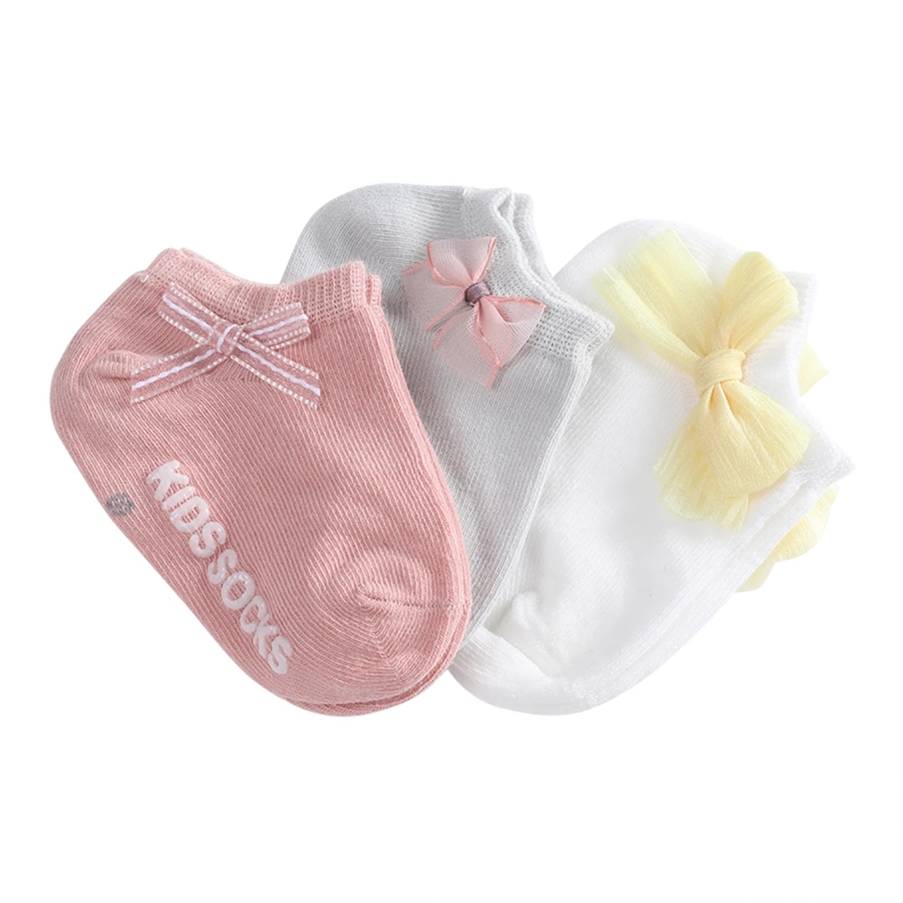 3 Pairs Spring Summer Baby Cute Socks Solid Color Fashion Princess Infant Baby Floor Socks Soft  Anti-slip Boat Socks for Girls