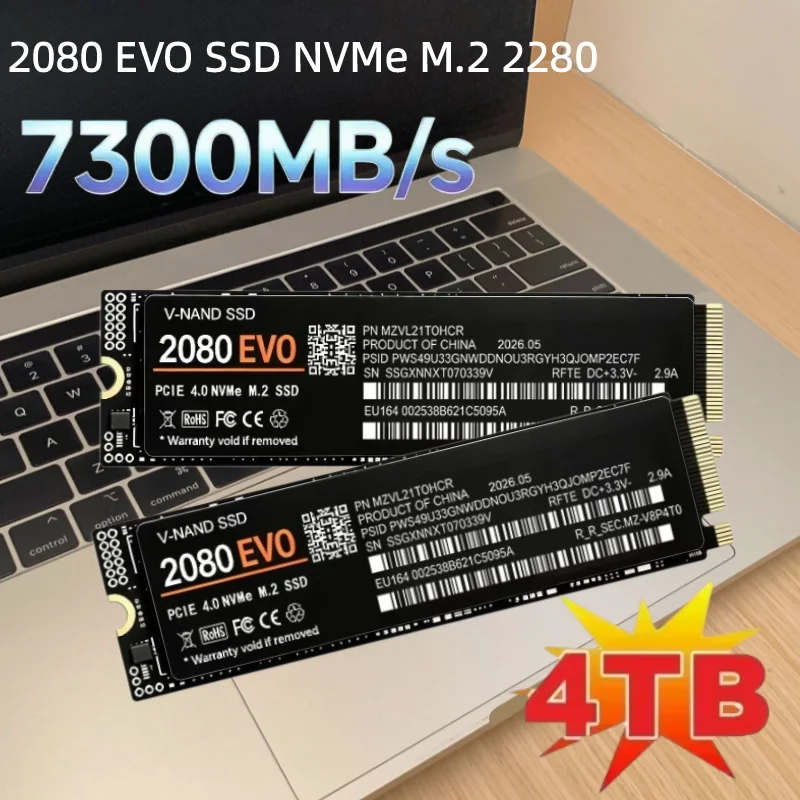 2080 EVO SSD NVMe M.2 2280 Internal PCIe4.0 x4 7300MB/s TLC 3D NAND Gaming Drive 500GB-4TB for PS5 Desktop Laptop.